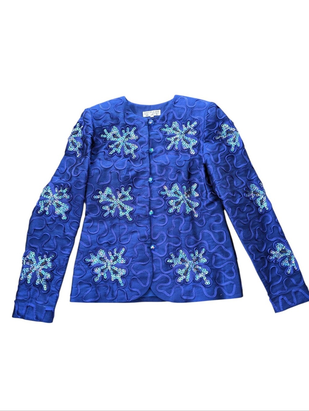 Vintage Thai Silk Jacket Blue Sequin Beaded
